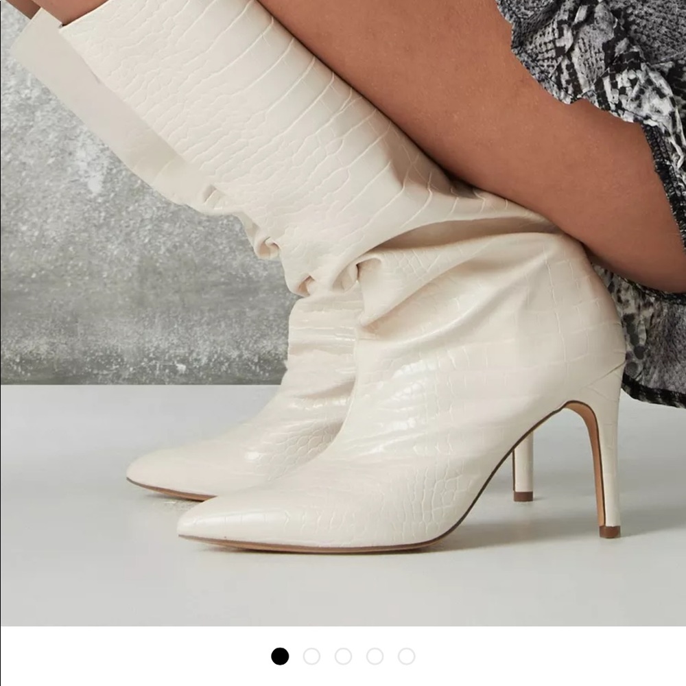 cream mock croc tubular calf stiletto boots